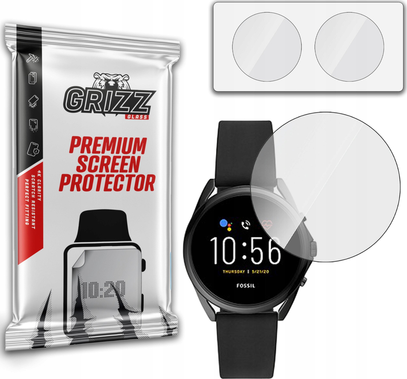 Xham mbrojtës hibrid GrizzGlass për Fossil Gen 5 LTE 42mm, set 2 copë, transparent