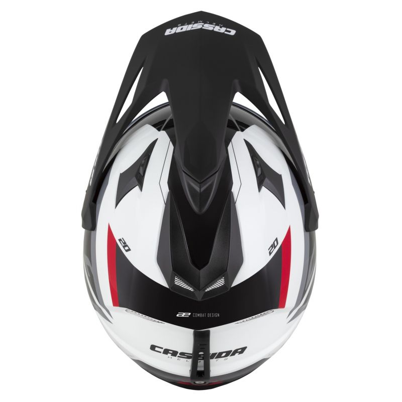 Helmetë moto CASSIDA Tour 2.0 X-tra, me peak, ECE 22.06, e bardhë e kuqe e zezë, madhësia XL