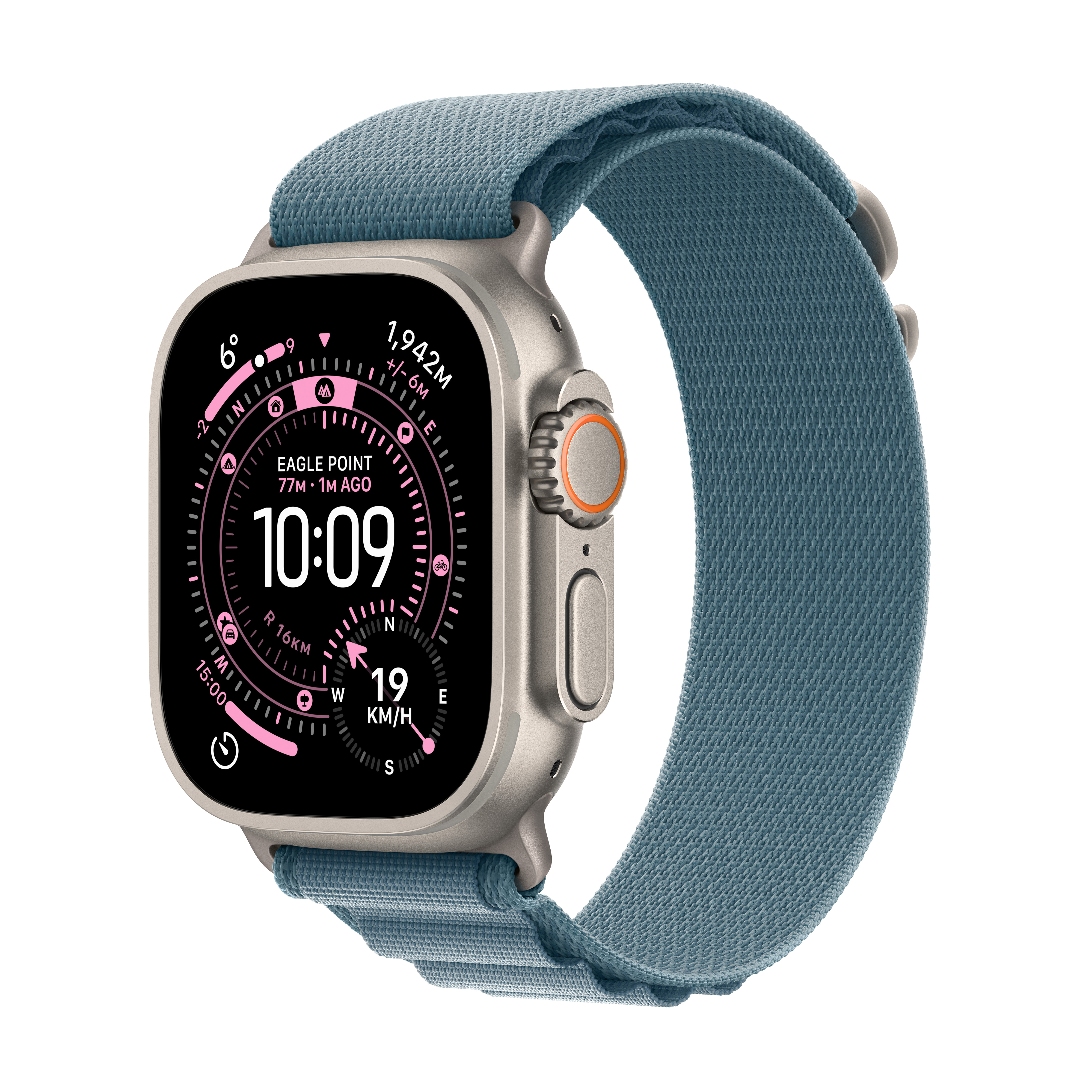 Apple Watch Ultra 3 Cellular 49mm Natural Titanium Case with Light Blue Alpine Loop, Medium