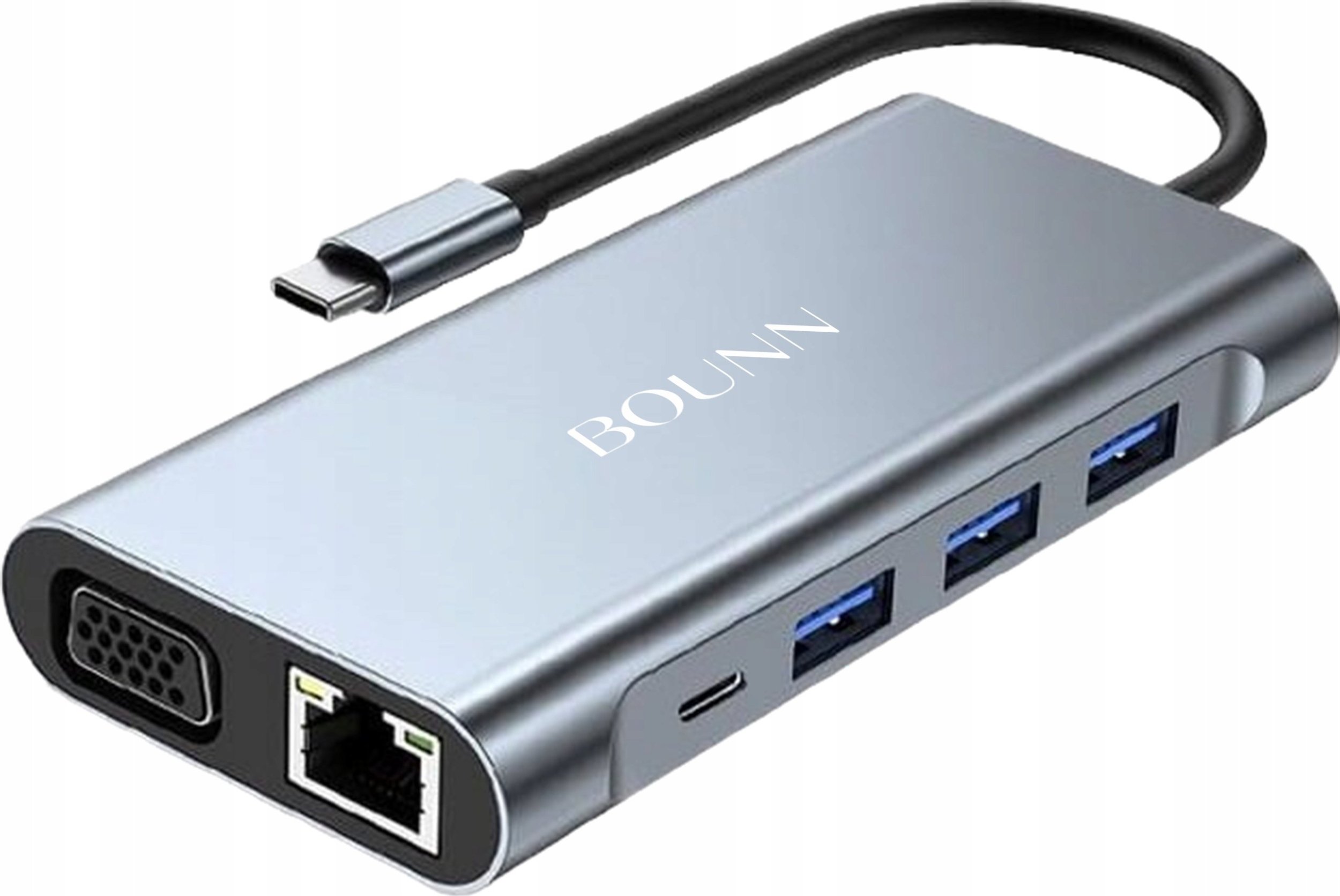 Adapter USB C Bounn 11 in 1, HDMI 4K, RJ45 1000Mbps, gri