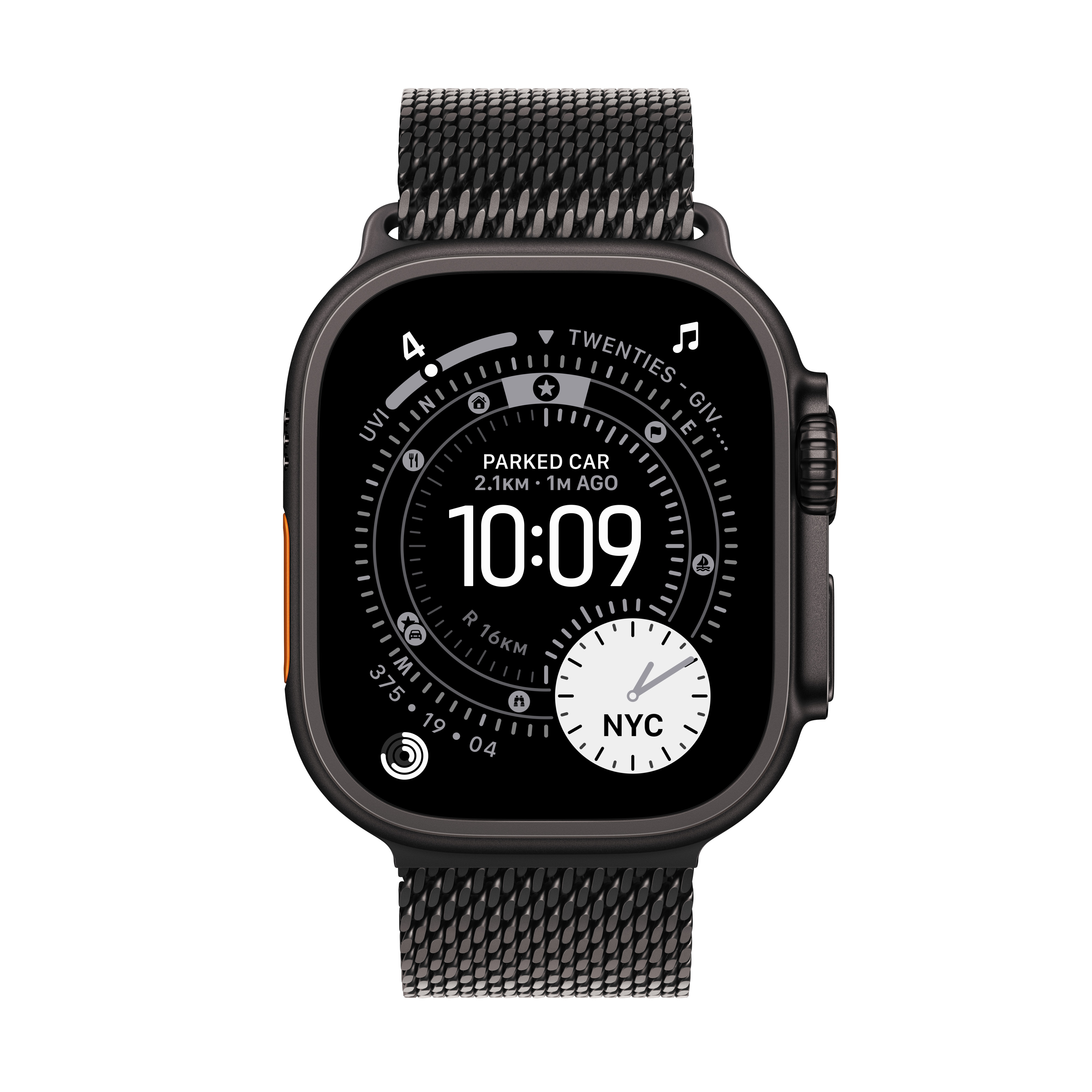 Apple Watch Ultra 3 Cellular 49mm Black Titanium Case with Black Titanium Milanese Loop, Large