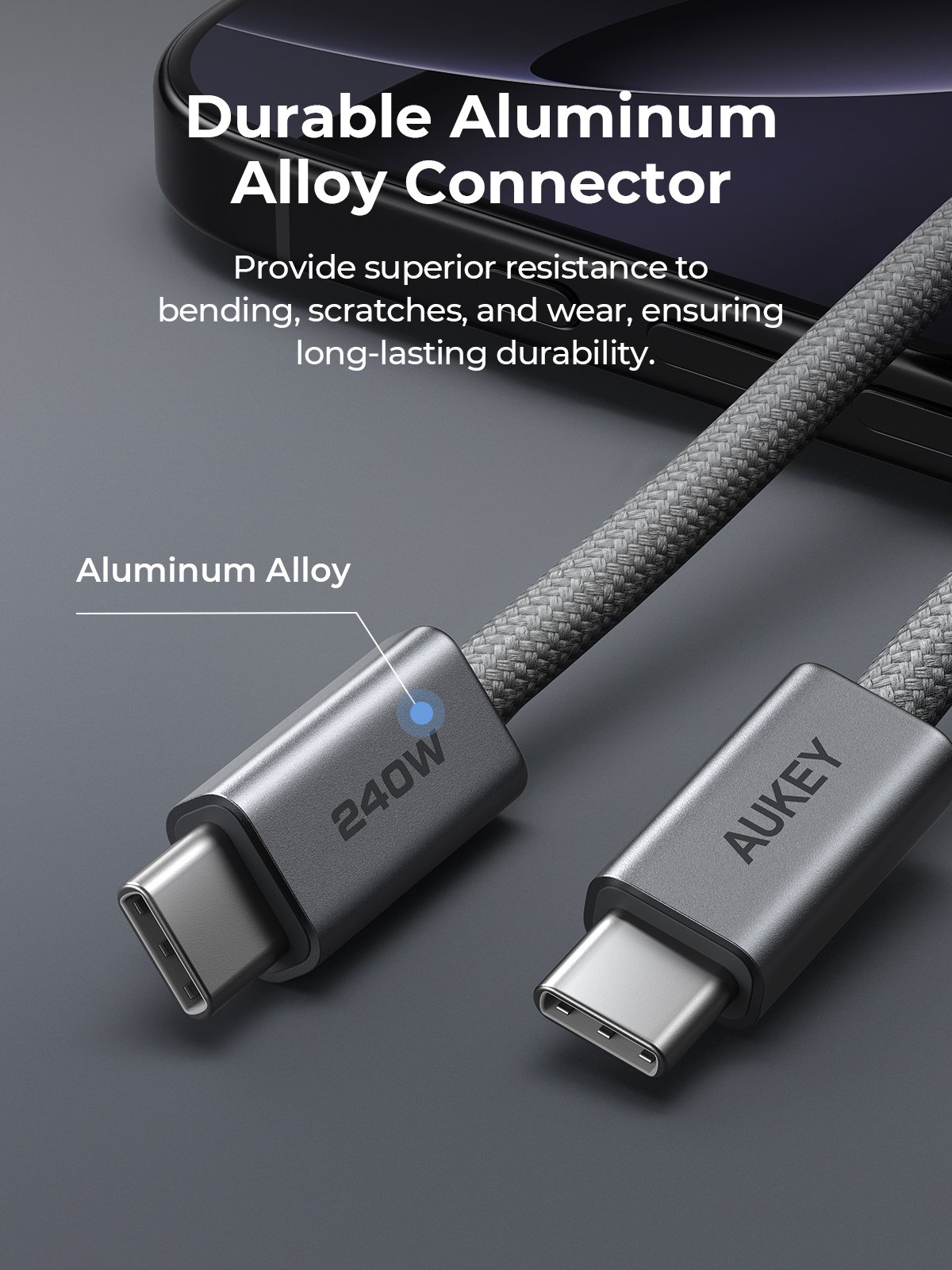 Kabllo USB C në C Aukey Circlet Blink CB-DCC241, 1m, 240W, e gërshetuar