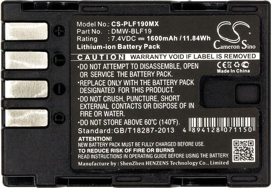 Bateri kamerë Cameron Sino CS-PLF190MX, Li ion, 1600mAh, e zezë