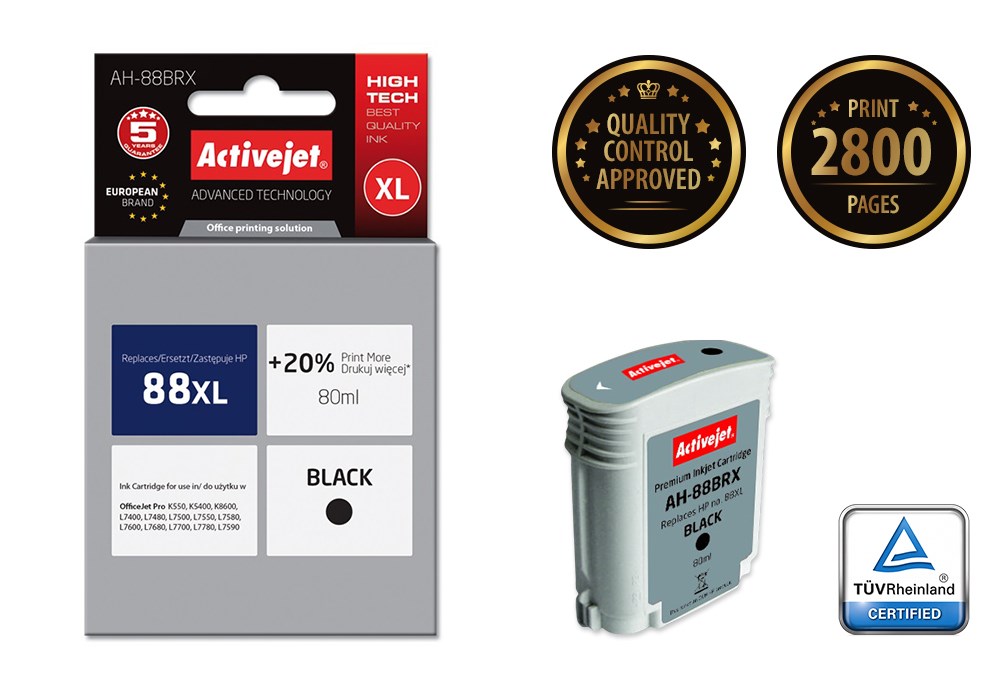 Ngjyrë për printer Activejet AH-88BRX (zëvendësim për HP 88XL C9396AE), 80 ml, e zezë