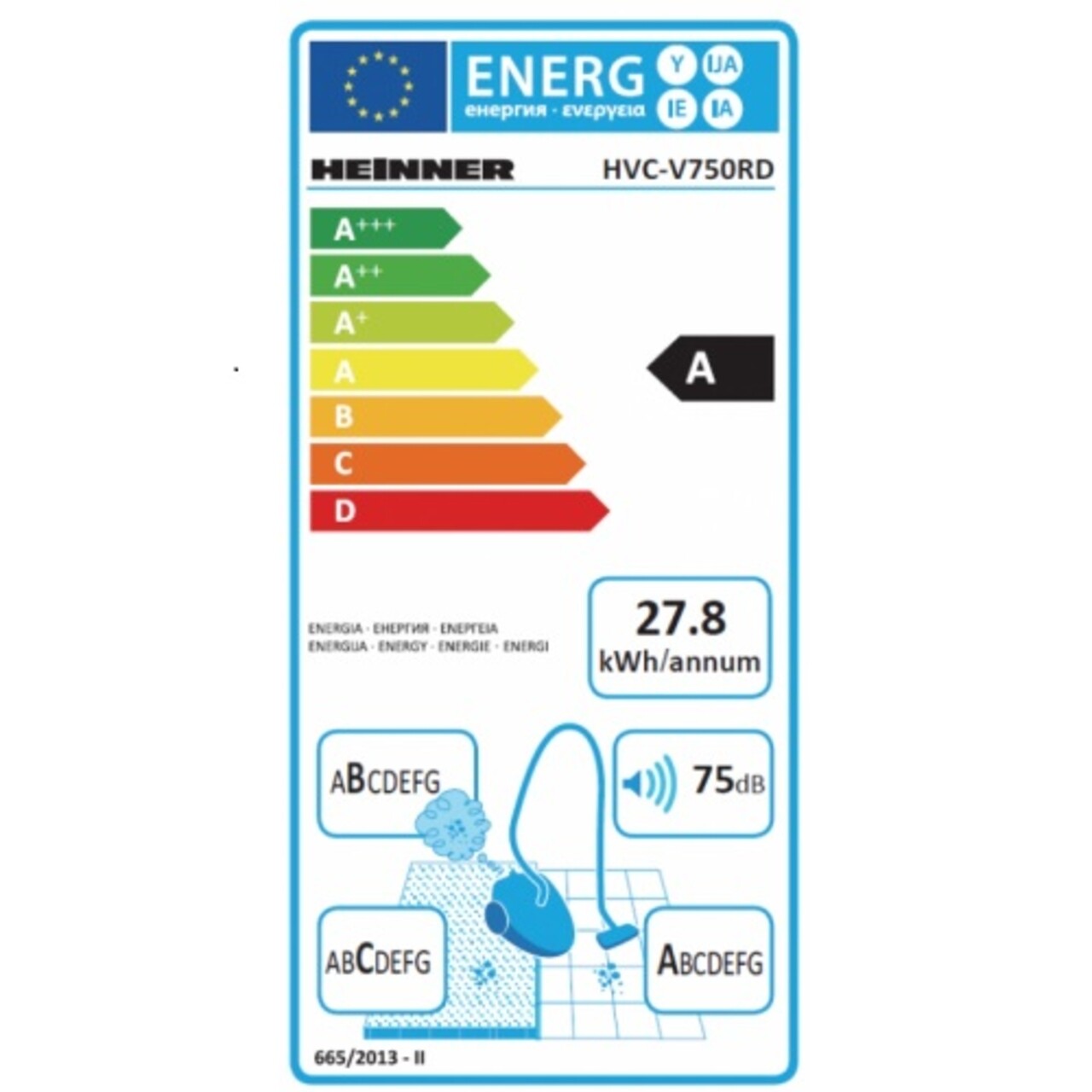 Fshesë me korent Heinner Bagless, 750W, 2.2L, e kuqe