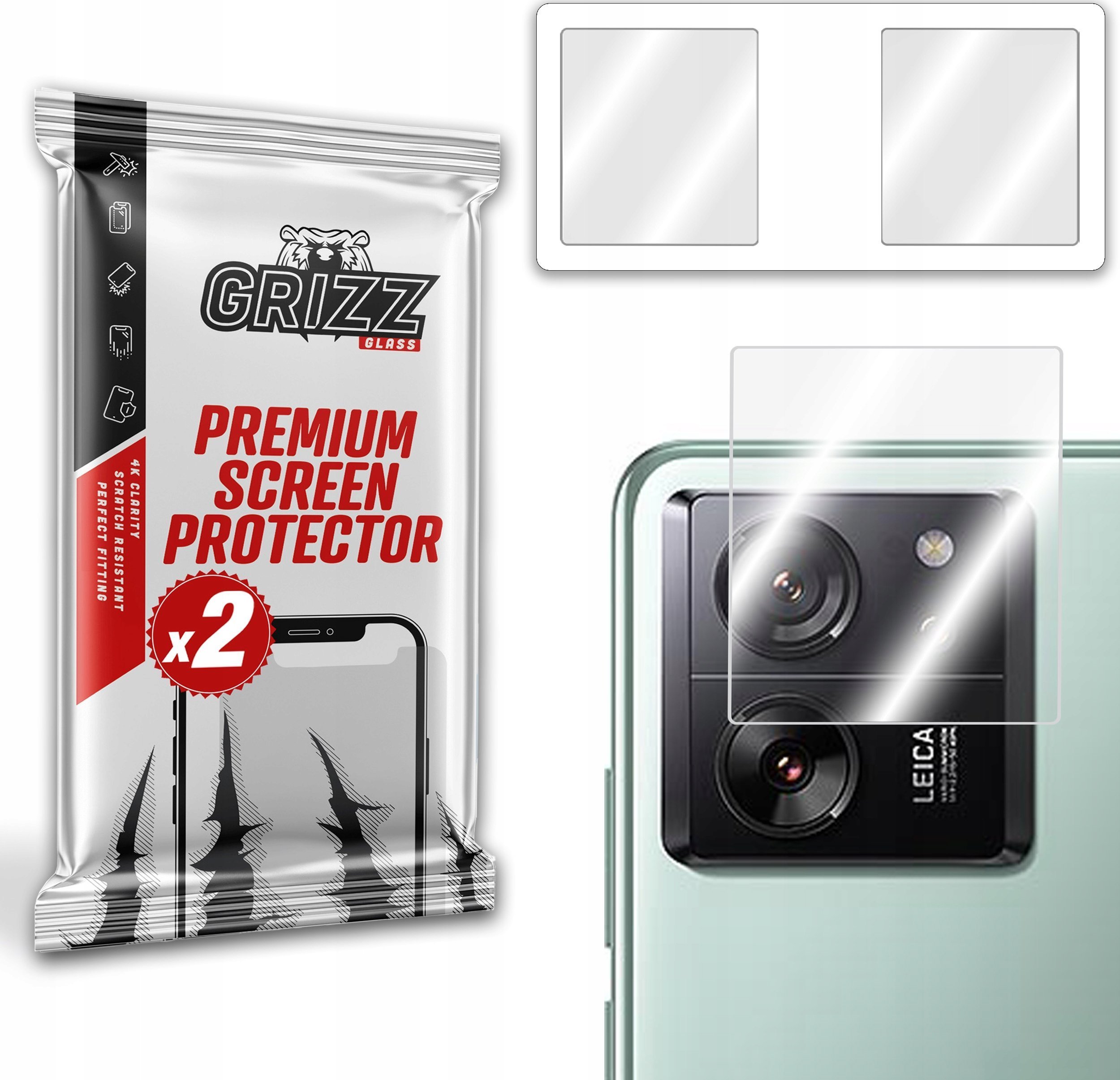 Xham mbrojtës kamerë GrizzGlass HybridGlass për Xiaomi 13T Pro, set 2 copë, transparencë e lartë