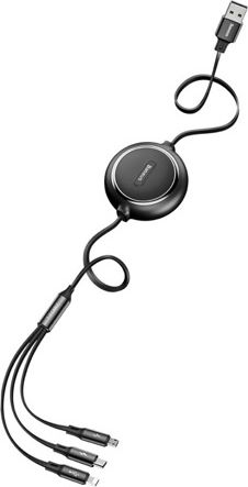 Kabllo USB Baseus 3 ne 1, USB A ne USB C microUSB Lightning, 1.2m, e zezë