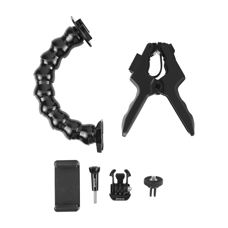 Mbajtës kapëse për kamera sportive Puluz Adjustable Clamp Mount, krah fleksibël, universal, i zi