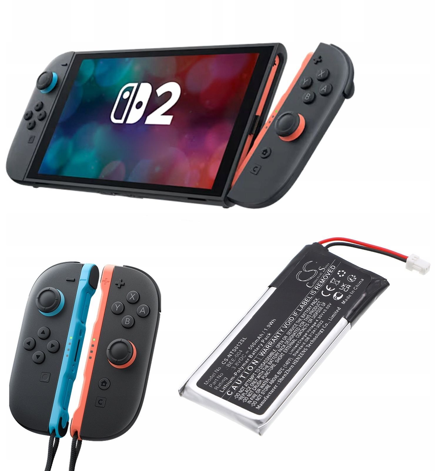 Bateri për kontroll Nintendo Cameron Sino GAM-CS-NTS012SL, Li-Polymer 3.8V, 500mAh, e zezë