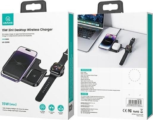 Karikues wireless Usams US-CD190, 3in1, 15W, i zi