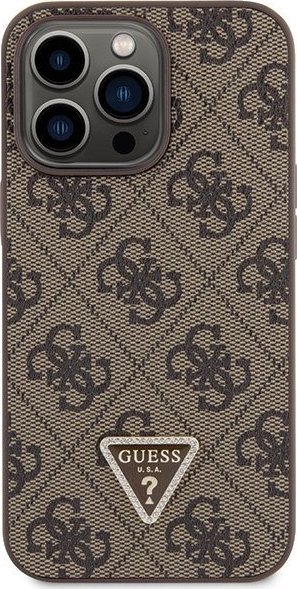 Mbulesë telefoni Guess GUHCP13LP4TDSCPW për iPhone 13 13 Pro, hardcase crossbody, 4G Metal Logo, kafe