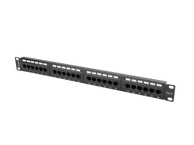 Patch panel Lanberg PPU6-1024-B, 24x RJ-45 Cat.6, 1U 19", i zi