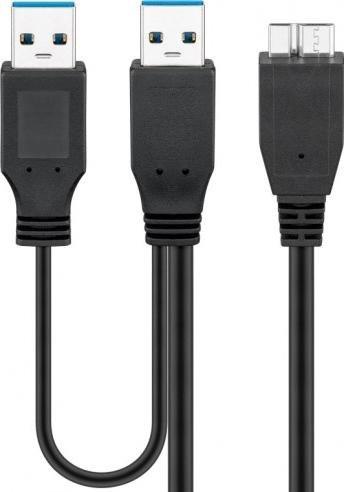 Kabllo USB 3.0 Pro Y, dual power, SuperSpeed 5 Gbit/s, e zezë