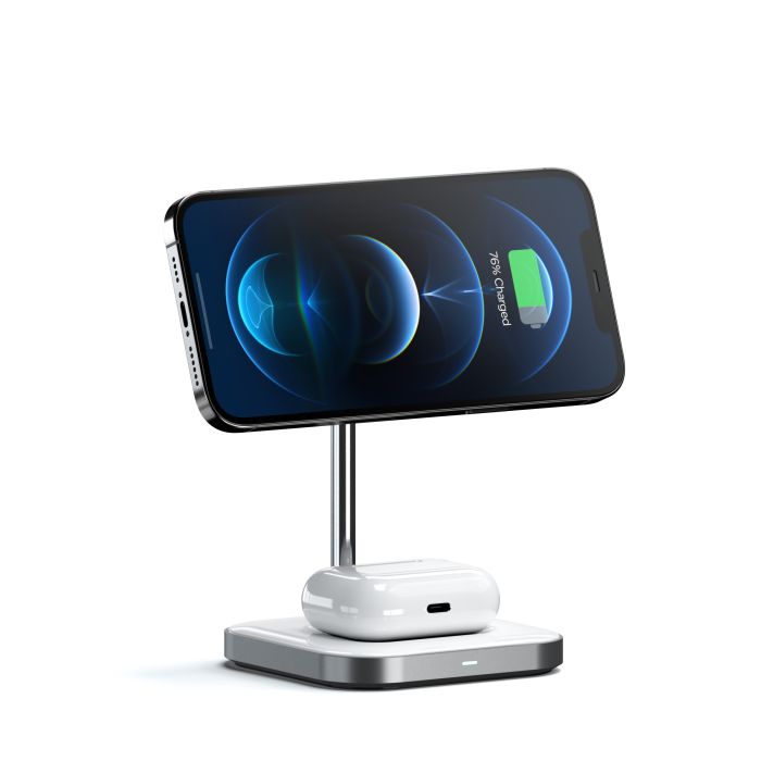 Karikues wireless Satechi Aluminiuem 2-in-1, i bardhë