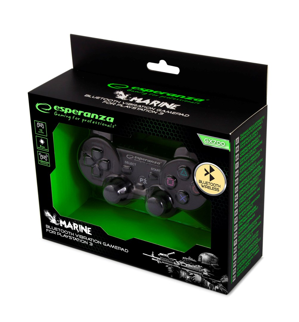 Gamepad pa tela Esperanza Marine EGG109K, Bluetooth, për PS3, i zi