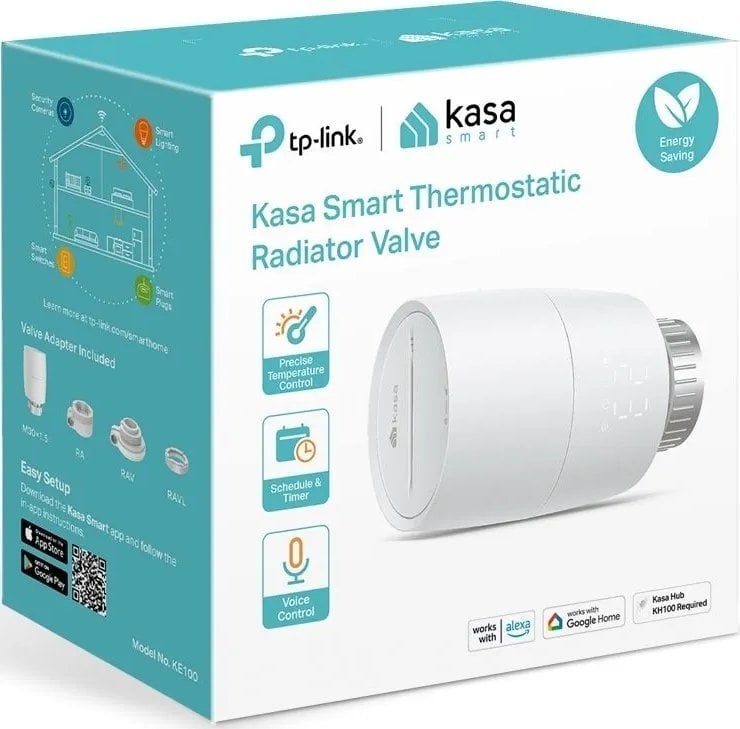 Termostat radiatori inteligjent TP-Link Kasa KE100, WiFi, kompatibil me Alexa dhe Google Assistant, i bardhë
