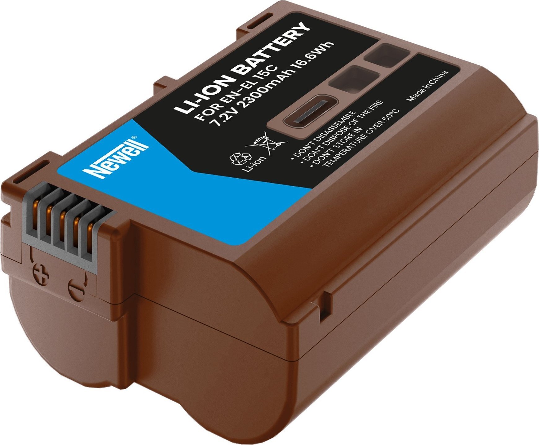 Bateri për aparat fotografik Newell EN-EL15C, 2300mAh, me USB-C, gri
