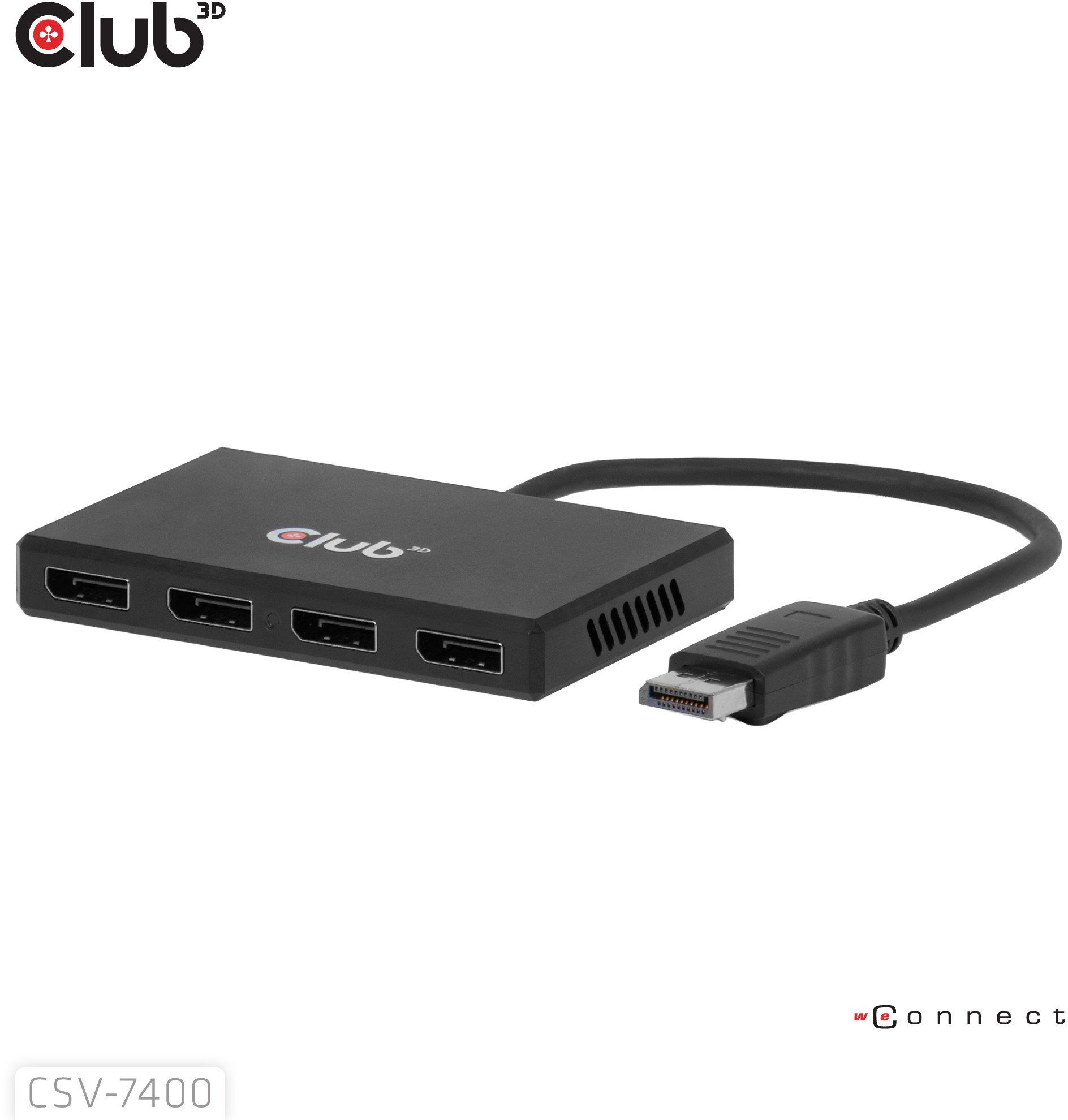 HUB Club 3D CSV-7400, DisplayPort në 4x DisplayPort MST, 4K 30Hz, i zi