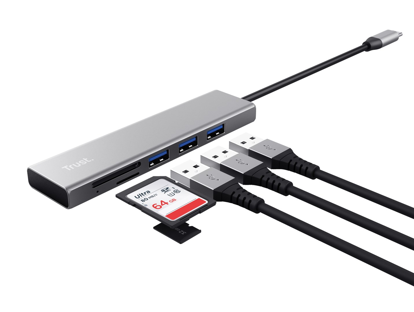 Qendër USB-C Halyx Fast, 3 porte, lexues kartash SD/microSD, i argjendtë