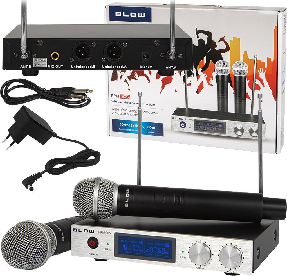 Set karaoke Blow, 2 mikrofonë wireless VHF, i zi