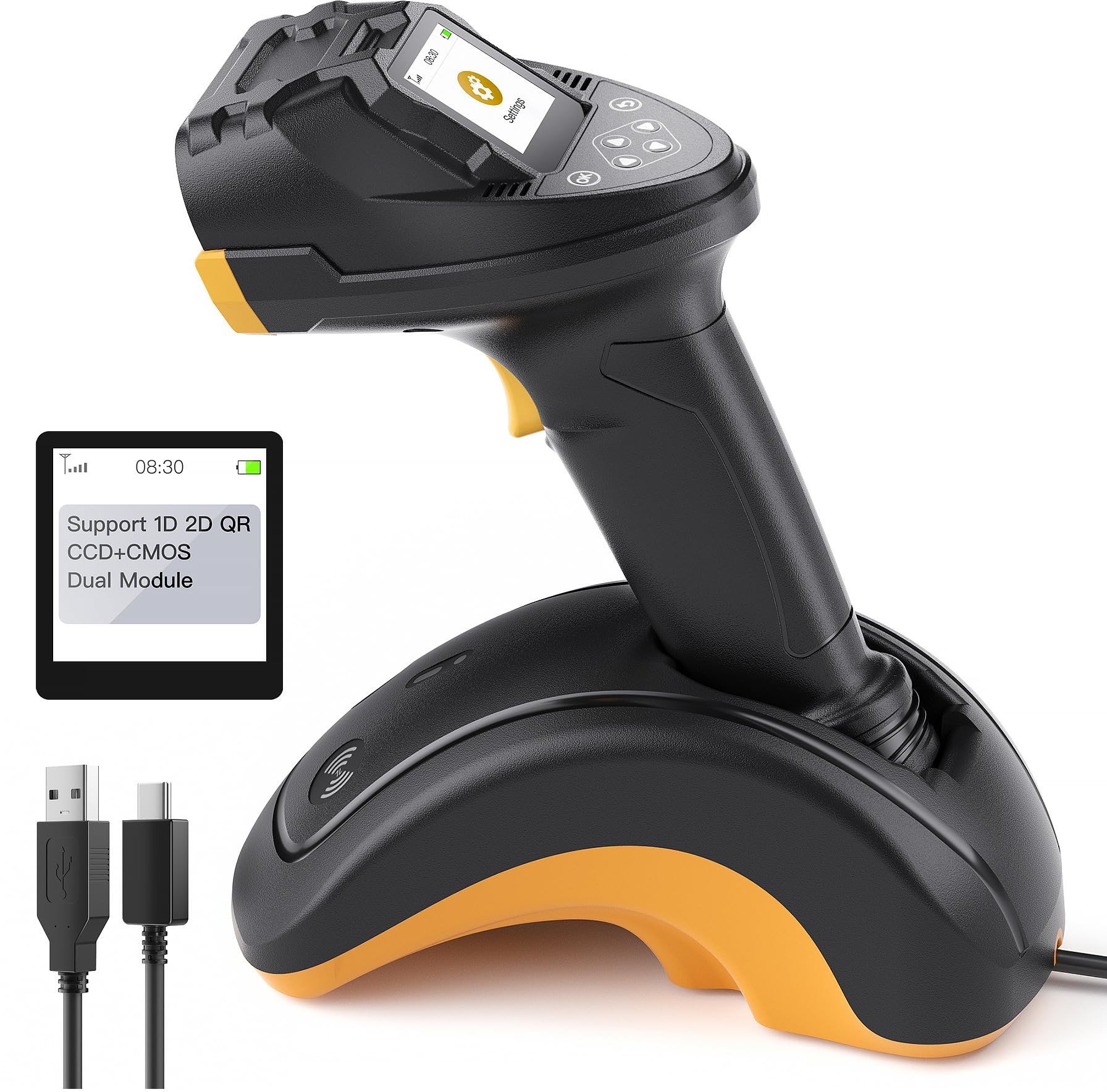 Скенер за баркодови Inateck Pro8, 1D 2D, со станица за пренос, црн