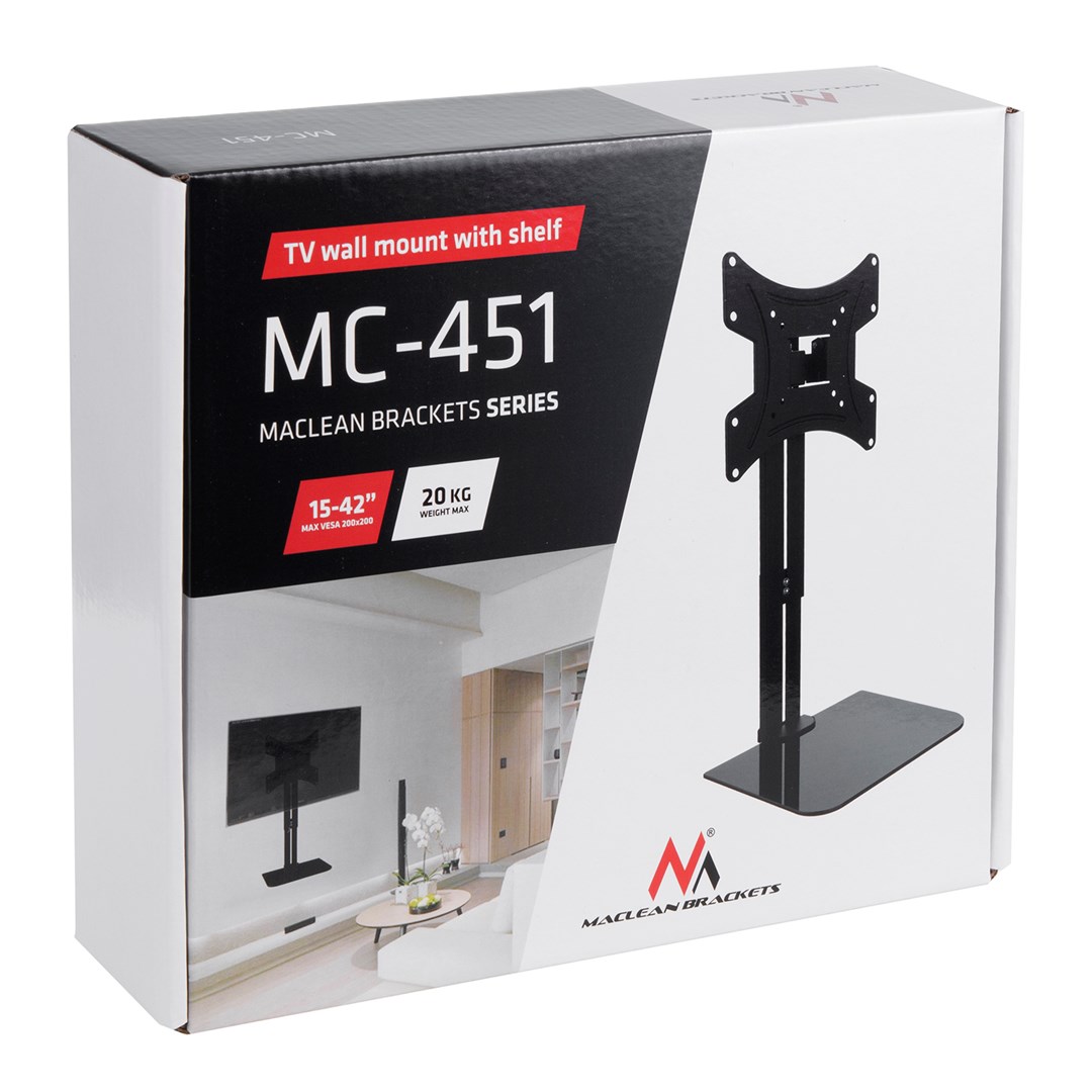 Mbajtës për TV Maclean MC-451, 15”-42”, max. 20kg, max. VESA 200x200, i zi