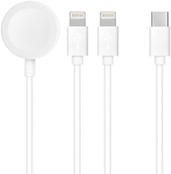 Kabllo 3n1 për Apple C3168, USB C në 2x Lightning, karikues Apple Watch, 1.2m, e bardhë