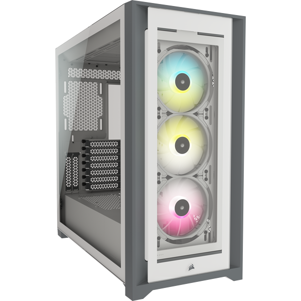 Kuti kompjuteri Corsair iCUE 5000X RGB, MIDI Tower ATX, xham i temperuar, e bardhë