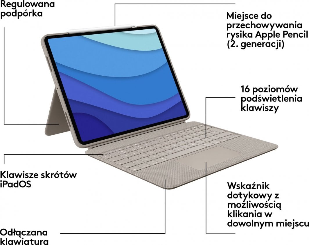 Tastierë Logitech Combo Touch për iPad Pro 12.9 inç (gjenerata 5 dhe 6), SAND, e verdhë ranore
