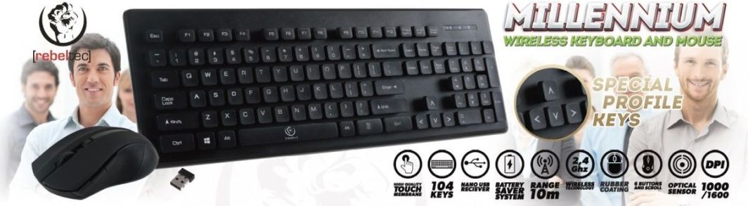 Tastierë + Maus Rebeltec Millenium, US, e zezë (RBLKLA00025)