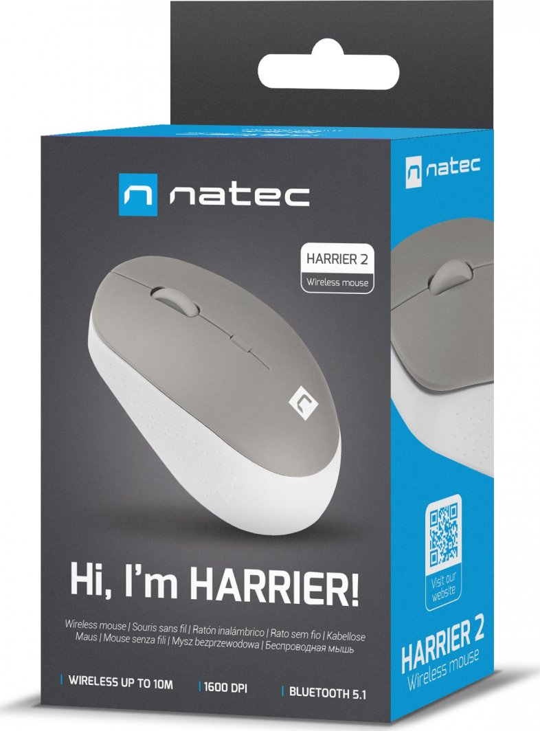 Maus Natec Harrier, wireless, Bluetooth, i bardhë dhe i hirt