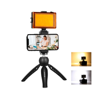 Set tripod me dritë LED Puluz Live Recording, për smartphone dhe kamera, rregullim temperature drite, i zi