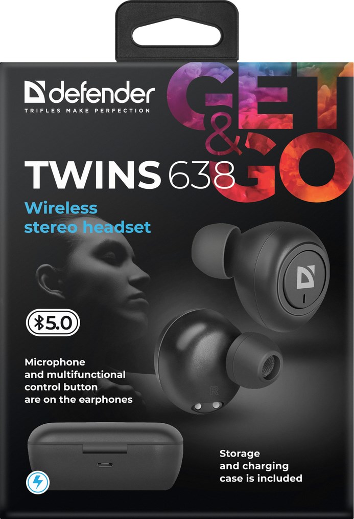 Dëgjuese Defender Twins 638, Wireless, të zeza