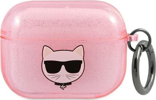 Mbulesë kufjesh Karl Lagerfeld KLA3UCHGP Choupette, për AirPods 3, TPU, rozë me glitter