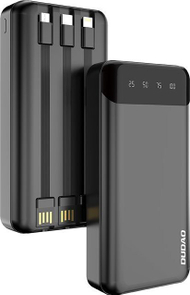 Powerbank Dudao K6Pro Plus, 20000mAh, 3 kabllo të integruara, i zi