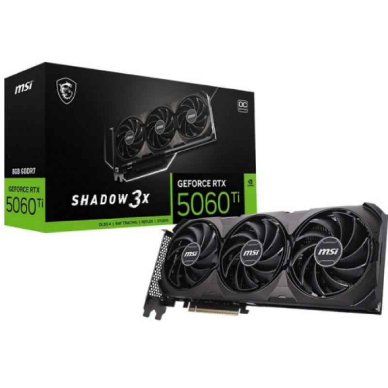 Kartë grafike MSI GeForce RTX 5060 Ti Shadow 3X OC Classic, 8GB, GDDR6, e zezë