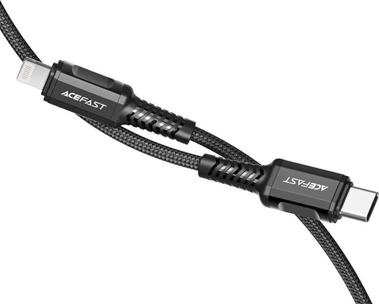 Kabllo karikimi Acefast USB C në Lightning, 1.2m, Power Delivery 30W, e zezë