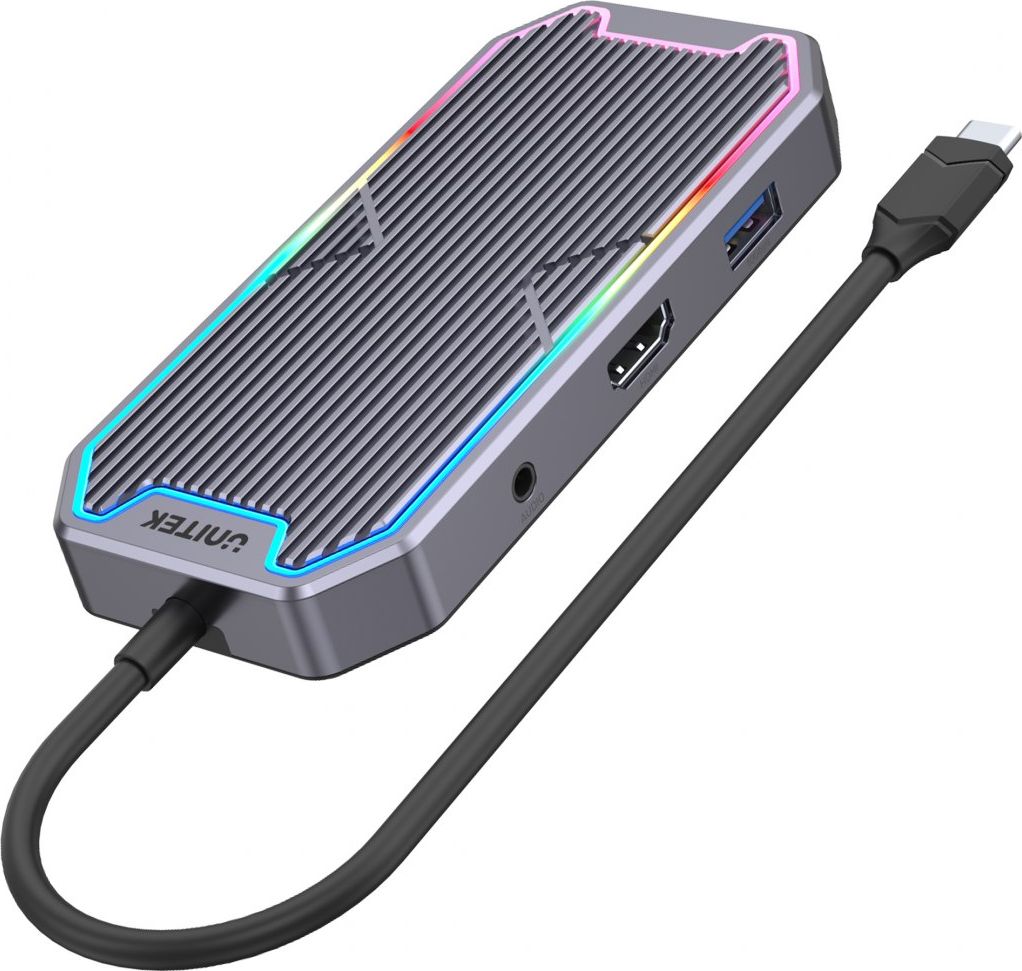USB-C станица Unitek D1029A, HDMI 4K 60Hz, RJ 45 Gigabit, сива