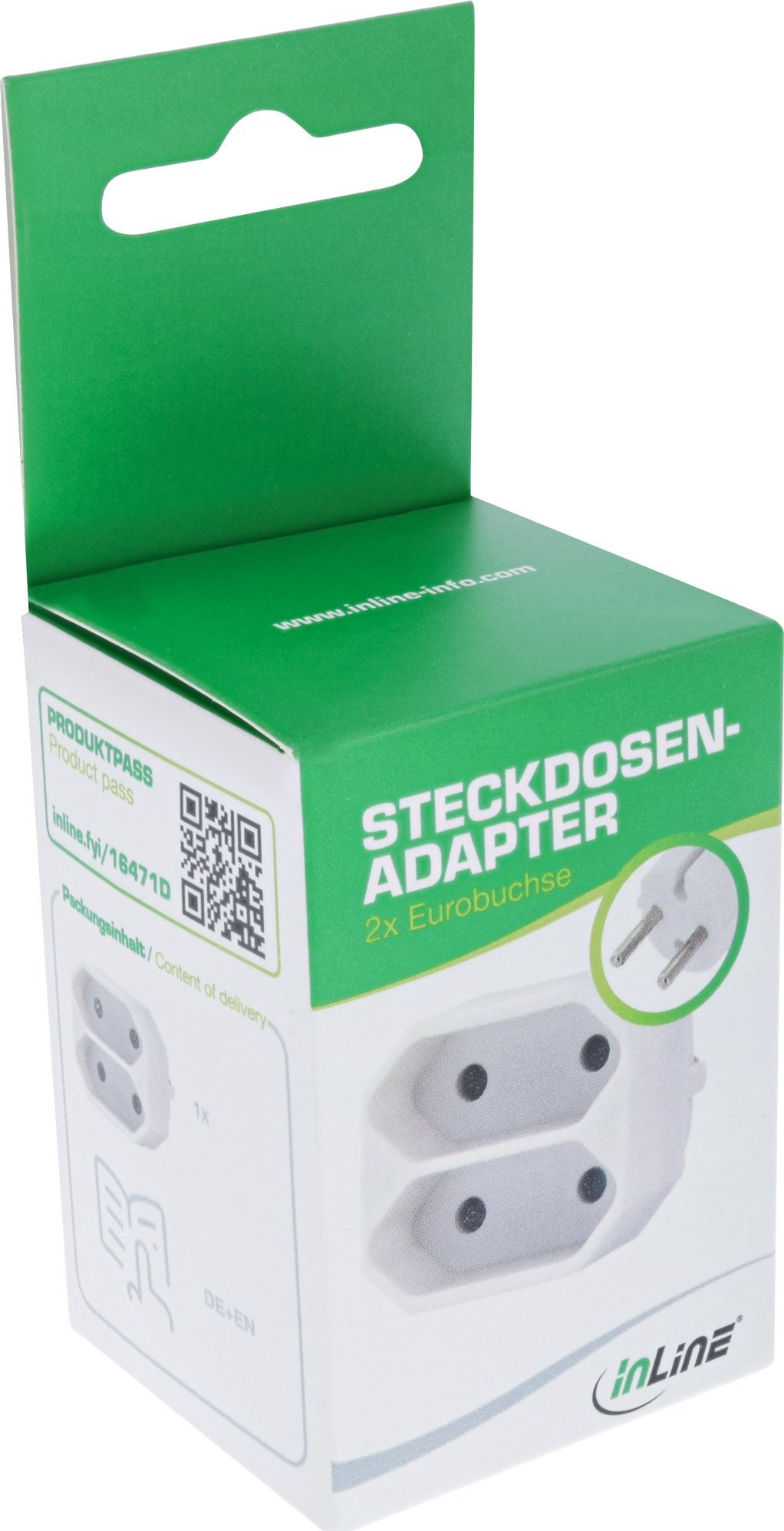 Adapter prizë InLine, 1x Shuko në 2x prizë Euro, i bardhë