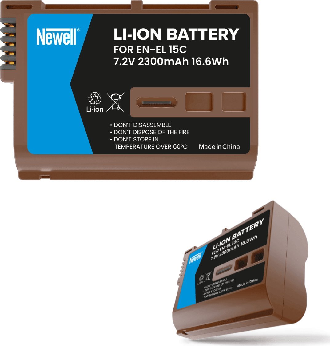 Bateri për aparat fotografik Newell EN-EL15C, 2300mAh, me USB-C, gri