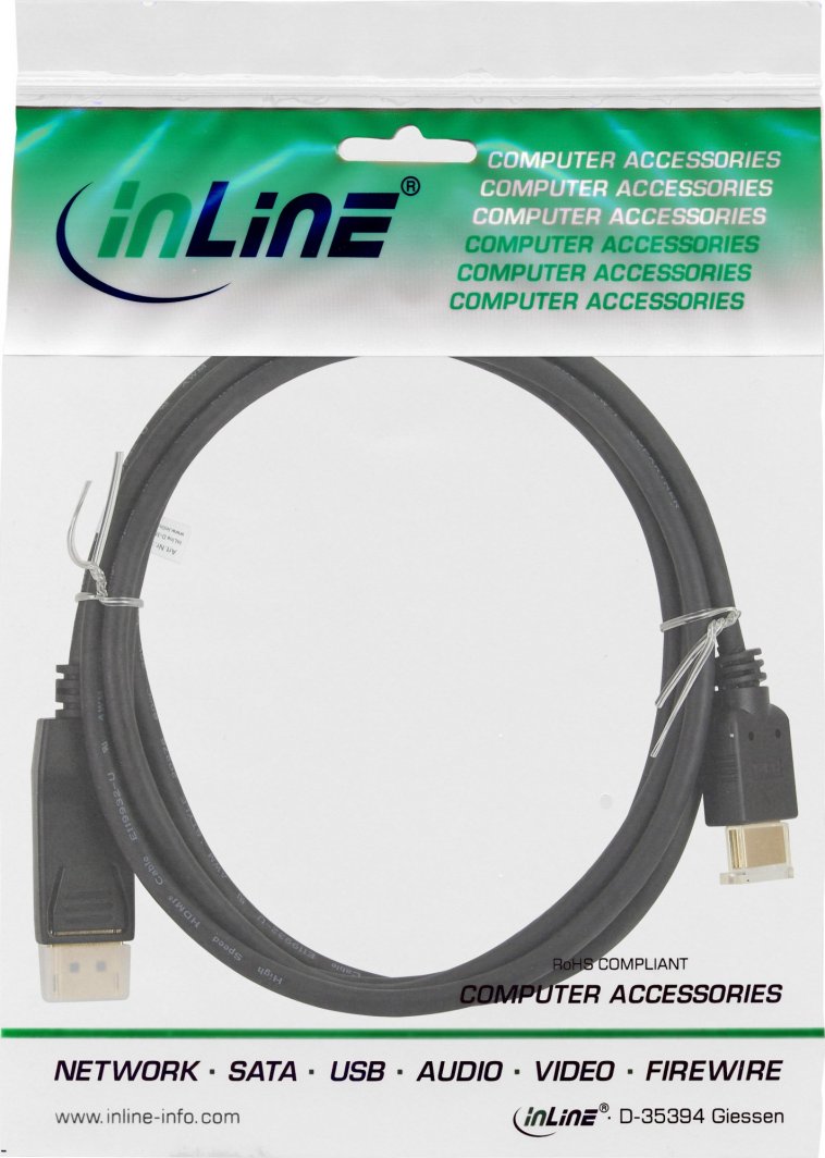 Kabllo DisplayPort në HDMI InLine 17182, 2m, 4K, i zi