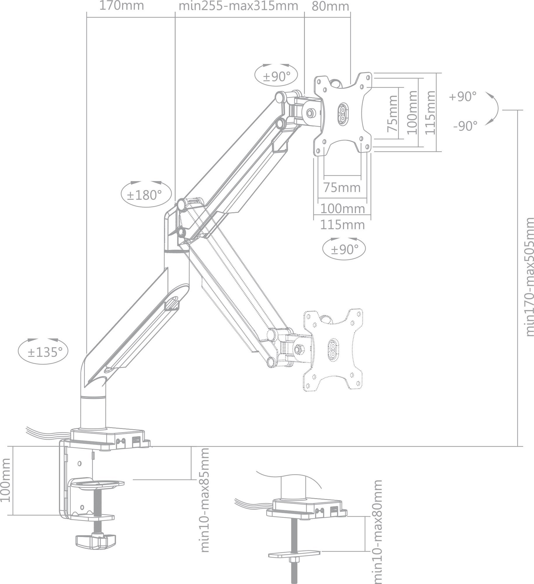 Mbajtës tavoline për monitor InLine 23158B, 17-32", alumin, i zi