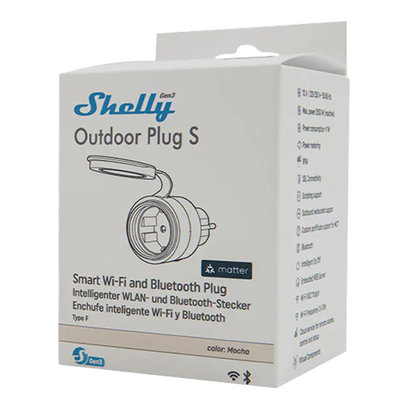 Prizë e mençur Shelly Outdoor Plug S Gen3, Wi-Fi, rezistente ndaj ujit, ngjyrë krem