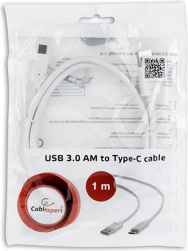 Gembird USB-A kabllo USB - 1 m e bardhë (CCP-USB3-AMCM-1M-W)