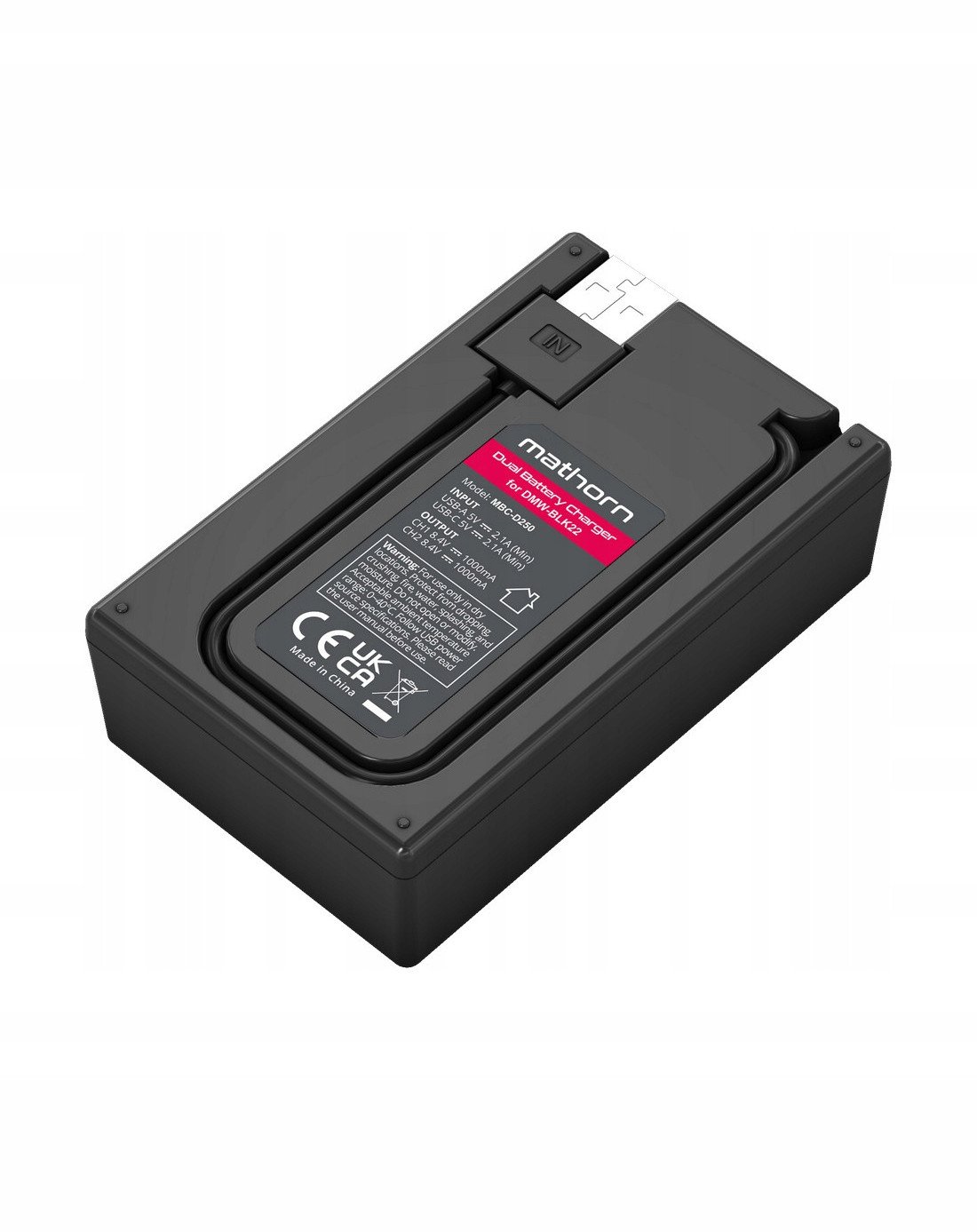 Karikues dyfishtë për bateri Mathorn MBC-D250, USB C, për Panasonic DMW BLK22, i zi