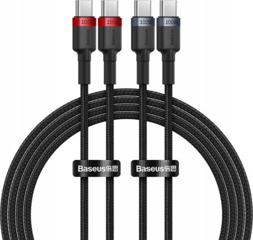 Kabllo karikimi Baseus Cafule USB C në USB C, 100W, 1m, e kuqe e zezë dhe gri e zezë