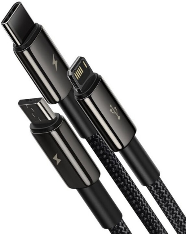 Kabllo karikuese BASEUS Superior 3në1, USB-A - USB-C / micro USB / Lightning, 1.5m, e zezë