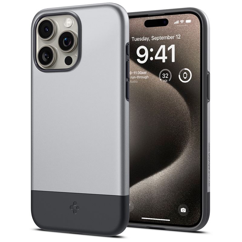 Mbrojtëse për celular iPhone 15 Pro Spigen Style Armor MagSafe, e argjendtë