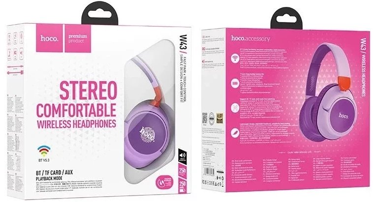 Слушалки Hoco Adventure W43, Bluetooth 5.2, безжични, виолетови
