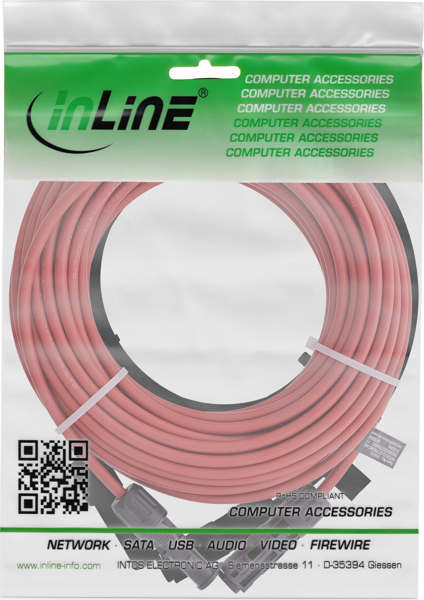 Set zgjatues kabllo solare InLine, 4mm, 15m, zi kuqe